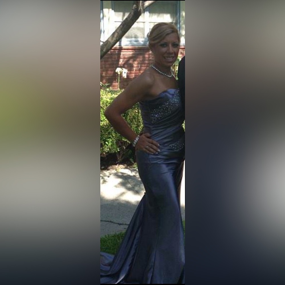 Metal gray mermaid gown embroidered with rhinestones